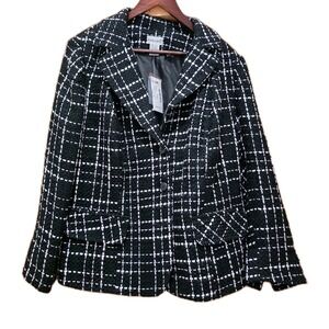 NWT Fashion Bug Women's 14/16W Black and White Tweed Blazer Jacket Y2K Plus Size